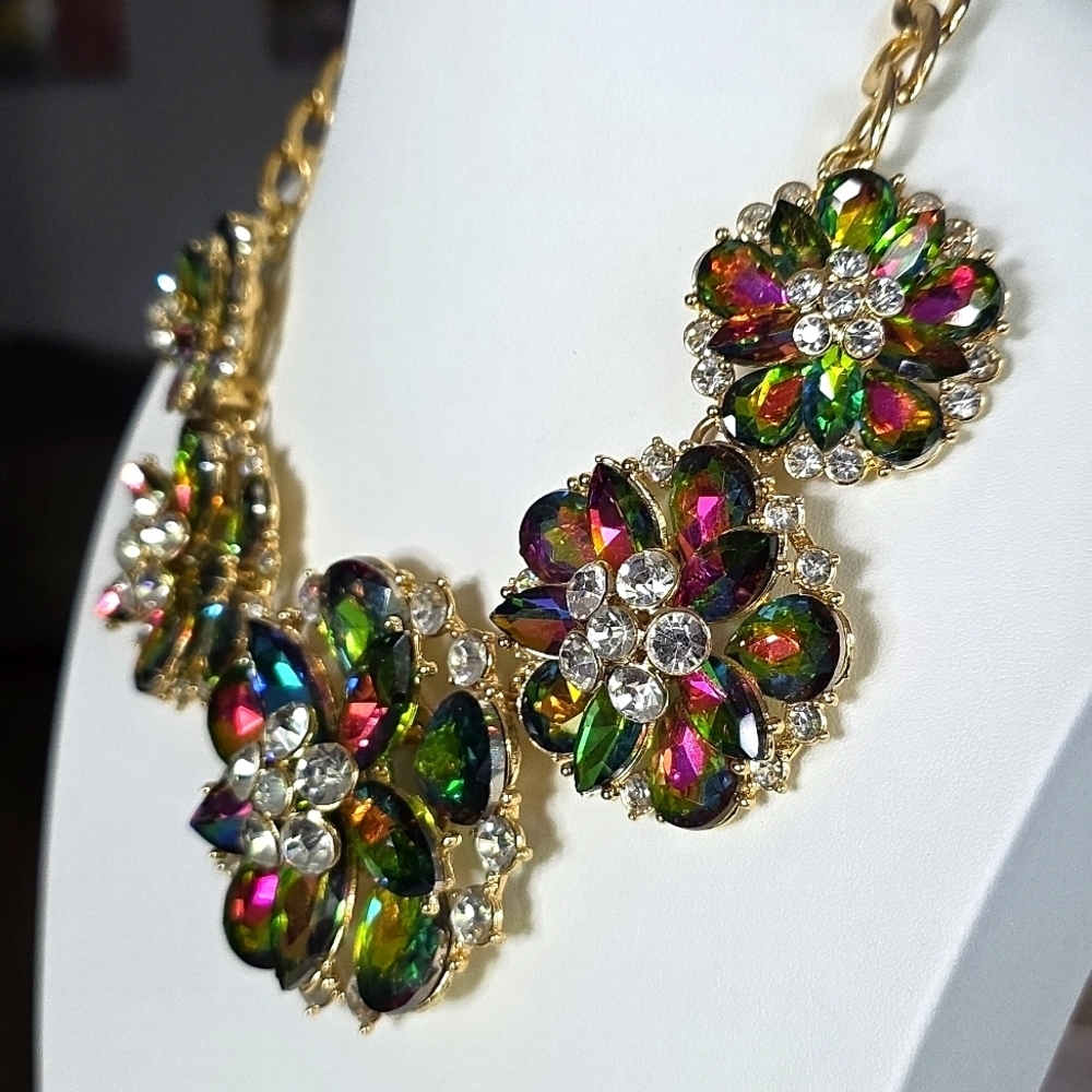 Multicolor Floral Crystal Statement Necklace - image 2